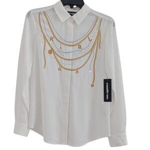 Karl Lagerfeld Paris Embellished White Blouse – NWT ✨